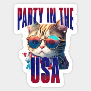 Cool Cat Party in the USA Independence Day Sticker